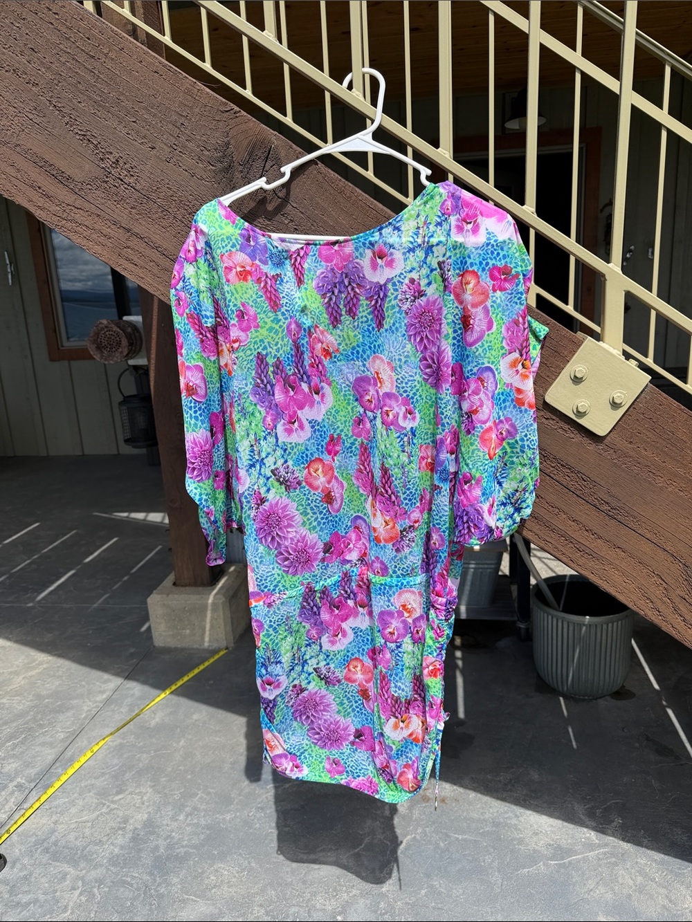 Luli Fama size SM coverup. Vibrant Floral Tunic Dress in Aqua & Purple - Picture 2 of 9